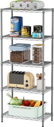 SINGAYE 5 Metal Shelves Wire Shelving Storage Shelf Adjustable Unit Pantry - color: Grey, size: 5 Tier 14"Dx24"Wx59.5"H