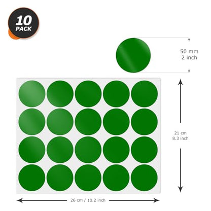Green Round Stickers 2 Inch Waterproof Vinyl Coding Labels 200 PCS - color: Green