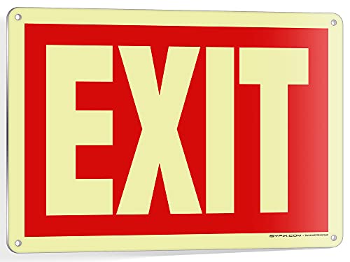 iSYFIX Exit Glow in the Dark Sign Aluminum, 10x7 Inch, 1 Pack - color: Red & White, size: 1 Pk 10x7