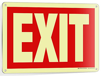 iSYFIX Exit Glow in the Dark Sign Aluminum, 10x7 Inch, 1 Pack - color: Red & White, size: 1 Pk 10x7