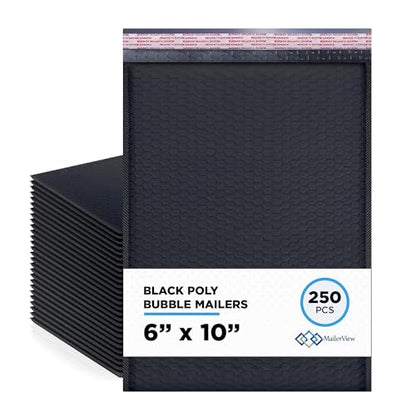 Black Bubble Mailers 6x10, Self Seal Poly Padded Envelopes #0, 250 Pack - color: Black, size: 6"x10" / 250 Pack