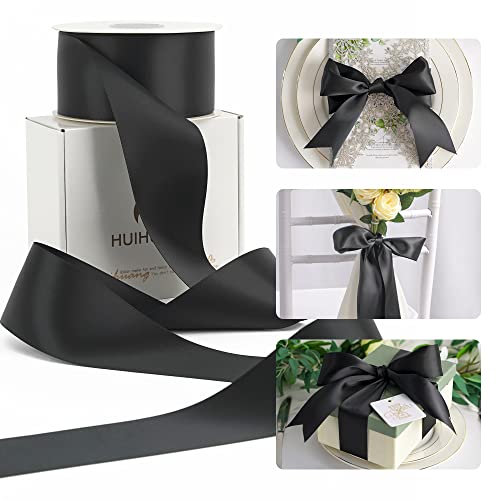 HUIHUANG Black Double-Faced Satin Ribbon 2 inch Continuous 25 Yards - color: Black, size: 2 inch