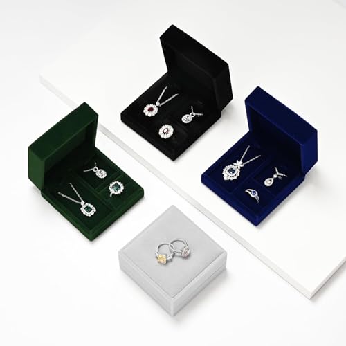 Velvet Jewelry Set Box, Gray Velvet Necklace Earring Ring Organizer - color: Grey