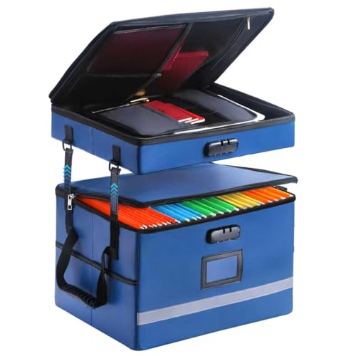 EXLIFBAG Fireproof File Organizer with Lock, 2 Layer - color: Blue, size: 2 Layer