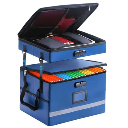 EXLIFBAG Fireproof File Organizer with Lock, 2 Layer - color: Blue, size: 2 Layer