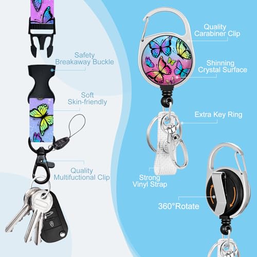 Gctriki Butterfly Lanyards for ID Badges, Badge Holder Retractable Clip - color: Butterfly