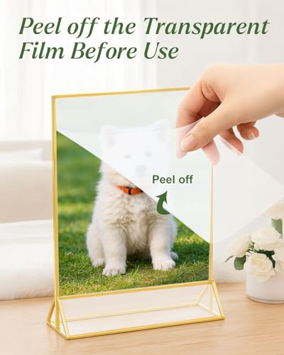 24 Pack 5x7 Gold Acrylic Sign Holders, Double Sided Picture Frame Stands