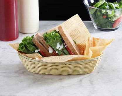 New Star Foodservice 44218 Commercial-Grade Plastic Food Serving Baskets, 9 x 4.25 x 2 Inch Oblong Hand Woven Polypropylene Baskets with Steel Support Frame, Natural, Set of 12 - color: Natural (Oblong), size: 9" x 4.25" x 2"