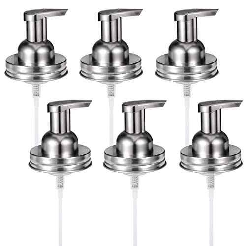 Amolliar Mason Jar Foaming Soap Dispenser Pump Lids, Brushed Nickel 6 Pack - color: Brushed Nickel, size: 6 Pack
