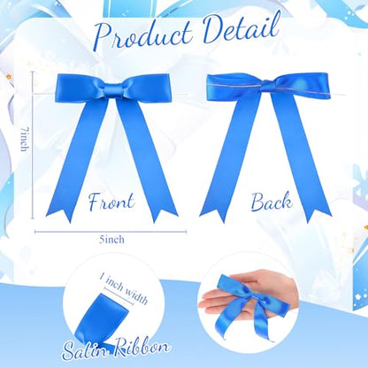 Riceshoot 24 Pcs Royal Blue Satin Ribbon Bows Twist Tie 5x7'' for Gift - color: Royal Blue