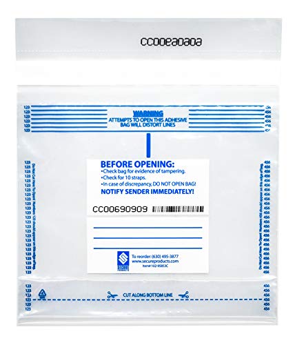 SECUR-PAK 100pk 10 Strap Tamper Resistant Cash Bag, 9.5" x 8"- Fold Over Sealing, Tamper Indicating Enclosure - Transparent 2.5 Mil Coextruded Polyethylene