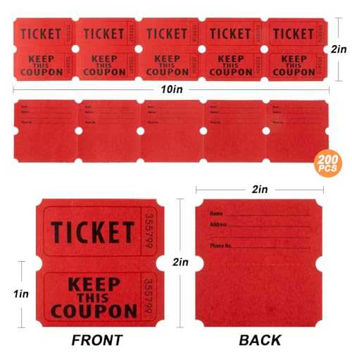 MAQIHAN Red Raffle Tickets Roll - 50/50 Double Raffle Tickets for Event - color: 200pcs Red