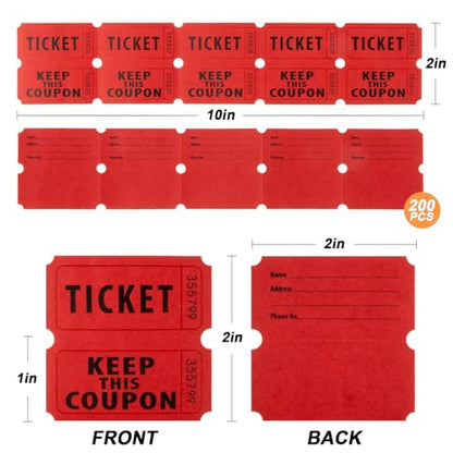 MAQIHAN Red Raffle Tickets Roll - 50/50 Double Raffle Tickets for Event - color: 200pcs Red