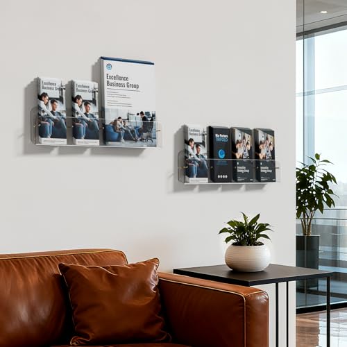 HIIMIEI Brochure Holder Wall Mount, 2-Pack Acrylic Modular Flyer Rack - size: 4 Slots