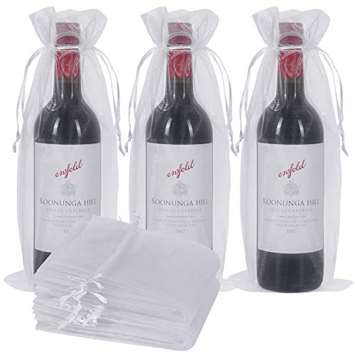 Shintop 30Pcs White Organza Drawstring Wine Bags - color: White