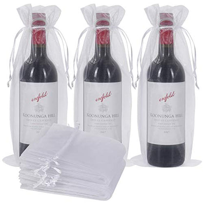 Shintop 30Pcs White Organza Drawstring Wine Bags - color: White