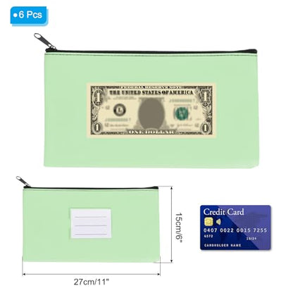 PATIKIL 11x6" Money Bank Deposit Bag with Zipper, 6 Pcs Leatherette Coin Check Wallet Pen Pouch Bag with Clear Window for Office Travel, Green - color: Green