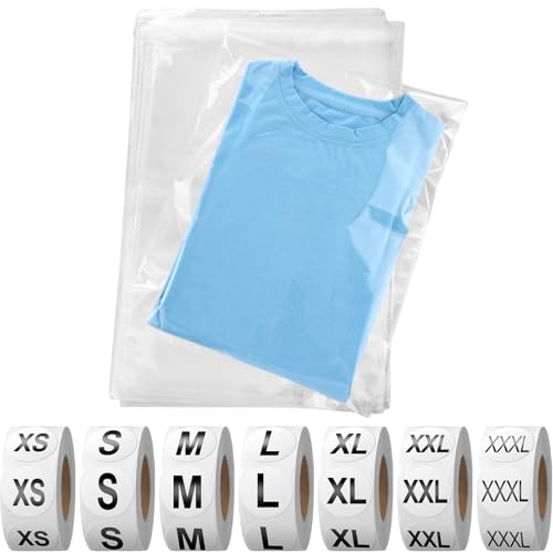 Epakh 200 Pcs Clear Plastic Shirt Bags with 3500 Stickers, 12 x 18 Inch - size: 12 x 18 Inch