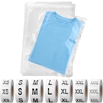 Epakh 200 Pcs Clear Plastic Shirt Bags with 3500 Stickers, 12 x 18 Inch - size: 12 x 18 Inch
