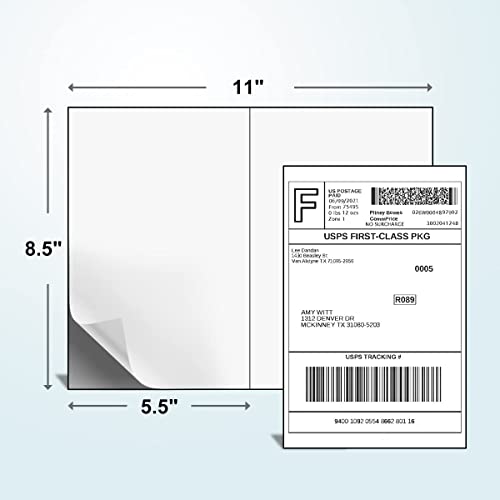 BESTEASY 200 Half Sheet Self Adhesive Shipping Labels, Laser/Ink Jet White Blank Shipping Labels 8.5" x 5.5" Address Labels (100 Sheet Total 200 Labels) - size: 100 sheets, style: 2 up-8.5"x5.5"