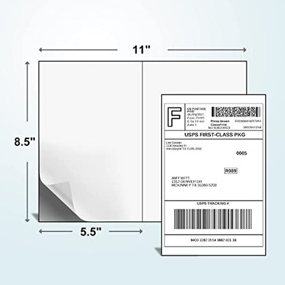 BESTEASY 1000 Half Sheet Self Adhesive Shipping Labels, Laser/Ink Jet White Blank Shipping Labels 8.5" x 5.5" Address Labels (500 Sheet Total 1000 Labels) - size: 500 sheets, style: 2 up-8.5"x5.5"