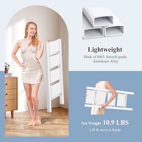 4 Step Ladder, Foldable Aluminum Step Stool with Anti-Slip Pedal - color: White, size: 4 Step