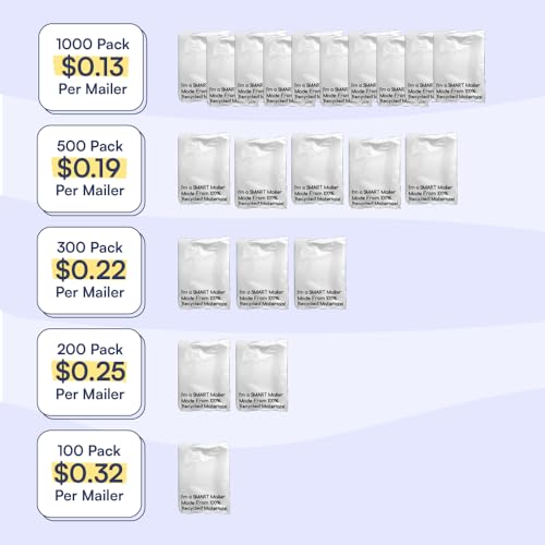 200 Count, 10x13 inch 100% Recycled Poly Mailers Eco Friendly Packaging Envelopes Supplies Mailing Bags 2.5 Mil Thick - SMART Mailer - size: 10" x 13" (200 Mailers)