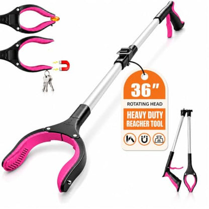 36" Grabber Reacher Tool, LEGENDONE Foldable Reacher Grabbers Pickup Tool for Senior, Post-Surgery Heavy Duty Upper Gripper, Wide Claw Trash Picker, Strong Grip| Powerful Magnet| 360° Rotating Head - color: 36"pink - 1pack