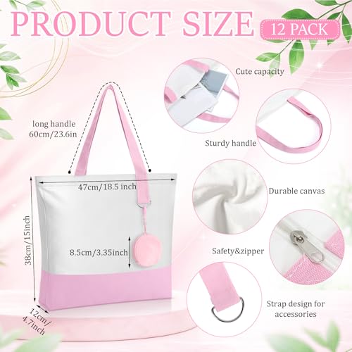 Sanwuta Canvas Tote Bags with Zipper Plush Purse Craft - color: Pink