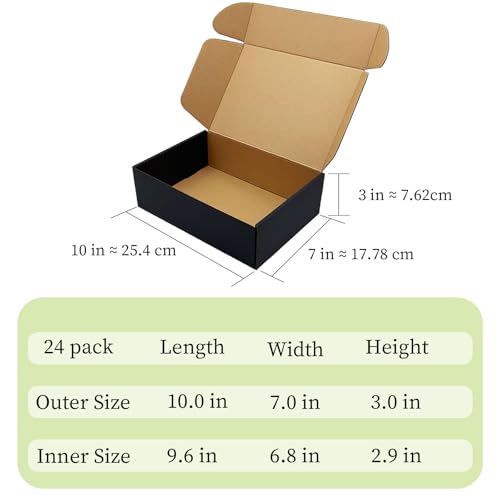 24 Pack 10x7x3 inch Black Shipping Boxes, Cardboard Packaging Mailing Boxes - size: 10x7x3 Inches