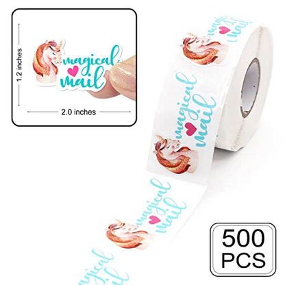 Magical Mail Business Stickers,Cute Unicorn Thank You Stickers Small for Business Handmade Envelope Packaging Package, 500 Labels Per Roll - style: B013 Magical Mail-S