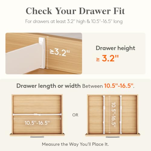 Lifewit 3.2" High Drawer Dividers for Clothes, Adjustable Drawer Organizers - size: 3.2"H, 10.5-16.5"L