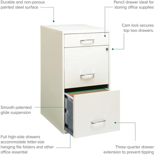 Pemberly Row 3 Drawers 27.32" Vertical White Metal Filing Cabinet Lockable Pre-Assembled Stationary Letter Size for Home, Office - color: White