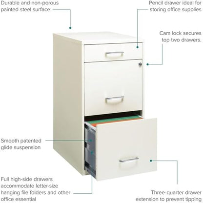 Pemberly Row 3 Drawers 27.32" Vertical White Metal Filing Cabinet Lockable Pre-Assembled Stationary Letter Size for Home, Office - color: White