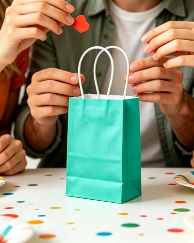 qiqee 24PCS Mini Gift Bag with Handles Bulk 4.5"x2.5"x6" Gift Bags Light Green Bags Multiple Uses - color: Light Green