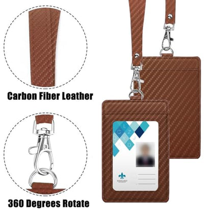 Carbon Fiber Work ID Card Holder with Lanyard,Brown - color: Color a