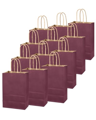qiqee Purplish Red Gift Bag with Handles Bulk 24Pcs Paper Bags -10.6"x8.3"x4.3"Party Favor Bags - Solid Color - color: Purplish Red