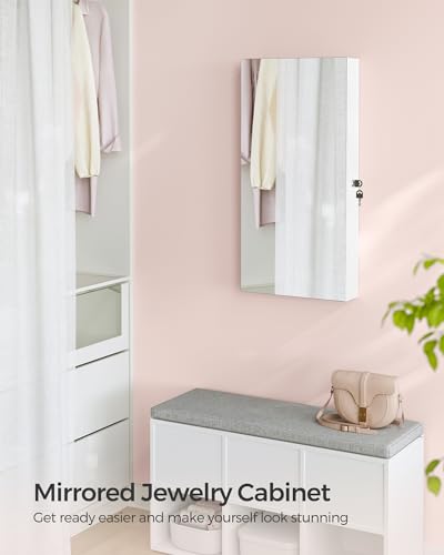 SONGMICS Lockable Jewelry Cabinet Armoire with Mirror, Wall-Mounted - color: White, style: Simple LED