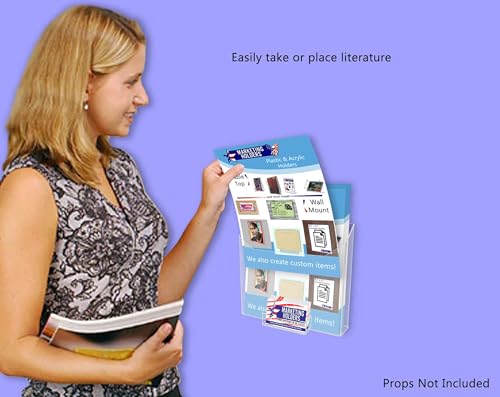 Marketing Holders 4 Pack Brochure Holder for 8.5" Wide Flyers and 3.5" x 2" Gift Cards Clear Acrylic Wall Mount Display Rack for Office Magazines and Catalogs Hanging Hardware Included - size: 8.5"W Magazine w/BC Holder