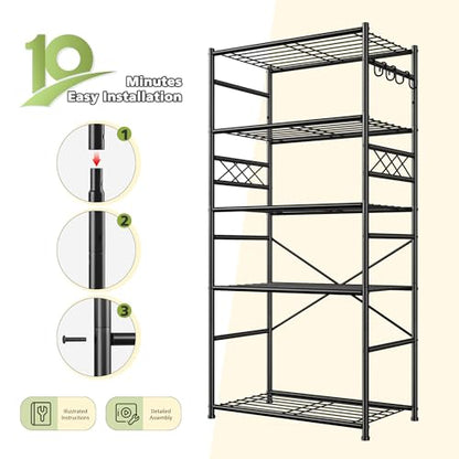 DurayLoly Heavy Duty 5-Tier 500LBS Garage Shelving Unit with Hooks, Black - size: 23.6" W x 13.8" D x 72.4" H (5T)