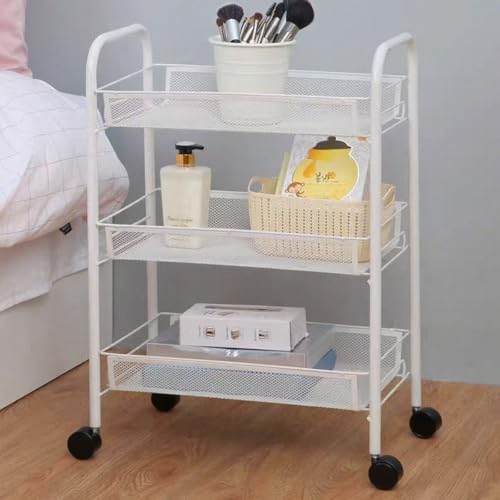 Storage Carts 3-Tier, Metal Utility Rolling Cart, White - color: White