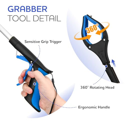 37.4 inch 2024 Upgraded Edition Grabber reahcer Tool,Foldable Reacher Grabber Pickup Tool with Strong Grip Magnetic,360°Rotating Anti-Slip Jaw,Trash Picker Tool for Outdoor & Indoor (Blue) - color: Blue