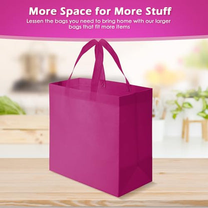 Reginary 50 Pcs Reusable Tote Bags Shopping Bags Non Woven, Rose Red - color: Rose Red