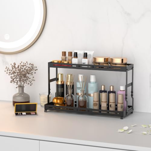 Adjustable Sturdy Metal Shelving Unit，2-Tier Organizer Countertop,Suitable for Kitchen Countertop, Bathroom, Makeup Table, Store Large Skincare etc - color: 1pack/Black