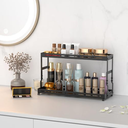 Adjustable Sturdy Metal Shelving Unit，2-Tier Organizer Countertop,Suitable for Kitchen Countertop, Bathroom, Makeup Table, Store Large Skincare etc - color: 1pack/Black