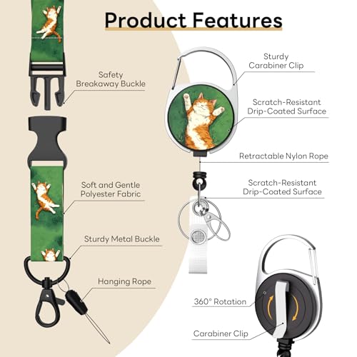Retractable Badge Holder with Detachable Lanyard, Sleeping Cat - color: Sleeping Cat