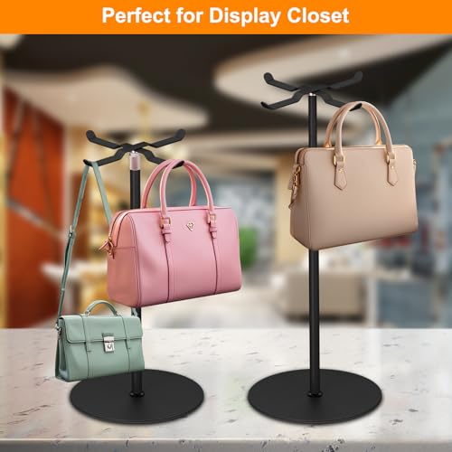Demao Purse Display Stand, 2 Pack Tabletop Handbag Display Stand Stainless Steel, Heavy Duty Adjustable Height Metal Handbag Holder for Home Bedroom Closet Boutique Store Counter Retail(Black)