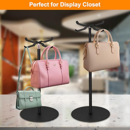 Demao Purse Display Stand, 2 Pack Tabletop Handbag Display Stand Stainless Steel, Heavy Duty Adjustable Height Metal Handbag Holder for Home Bedroom Closet Boutique Store Counter Retail(Black)