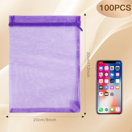 Purple Organza Bags, 100 PCS Sheer Mesh Bags Drawstring 8x12 Inch, Large Wedding Gift Party Favor Bag, Mesh Gift Candy Goodie Jewelry Fruit Protection Bag for Bathroom Soaps Makeup Christmas Birthday - color: purple-100pcs