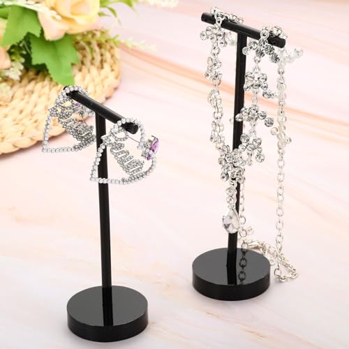 PATIKIL Earring Display Stands,2pcs Acrylic Earring Holder Earring Stands Storage Organizer Necklace T Rack for Jewelry Photography Necklace,Black - color: Black